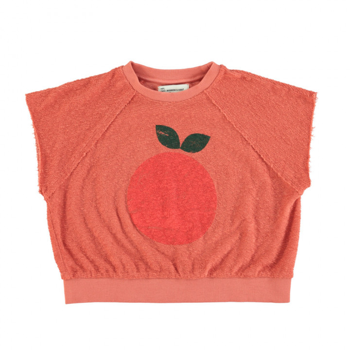 Sleeveless Sweatshirt Terracotta w/ Apple Print
