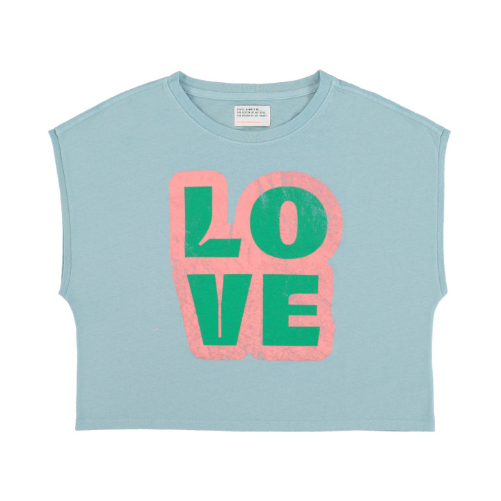 Sleeveless T-Shirt Top Round Neck  Blue Love Print