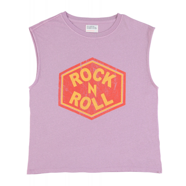 Sleeveless T-Shirt Purple 'Rock N Roll' Print
