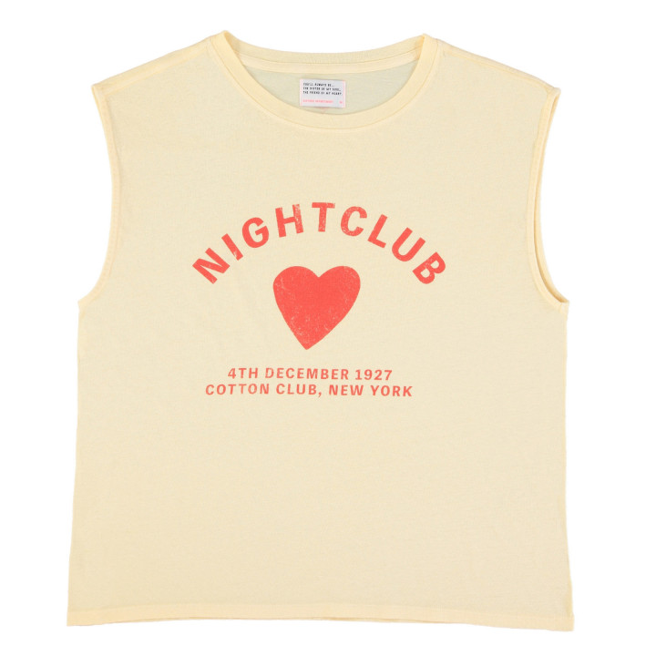 Sleeveless T-Shirt Yellow 'Nightclub' Print