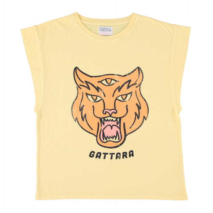 Sleeveless T-Shirt Light Yellow Gattara Print
