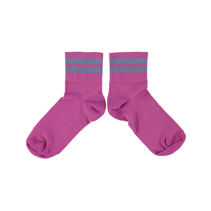 Socks Fuschia w/ Blue Stripes