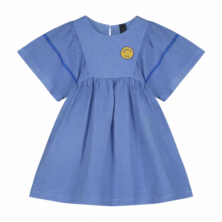 Short Dress Sleeve Stripes Smiley Mid Blue