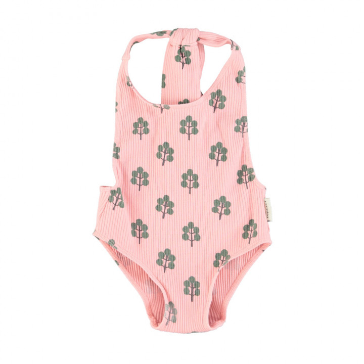 Swimsuit Back Bow Pink w/ Green Trees