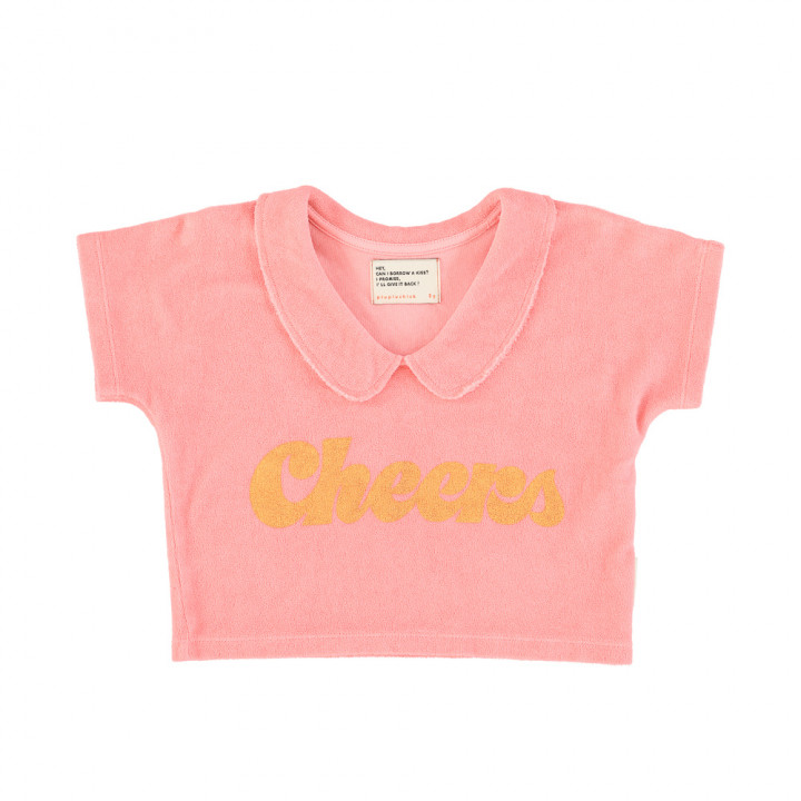 Tshirt w/ Collar Pink w/ Yellow Cheers Print