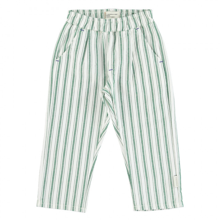 Unisex Trousers White w/ Large Green Stripes