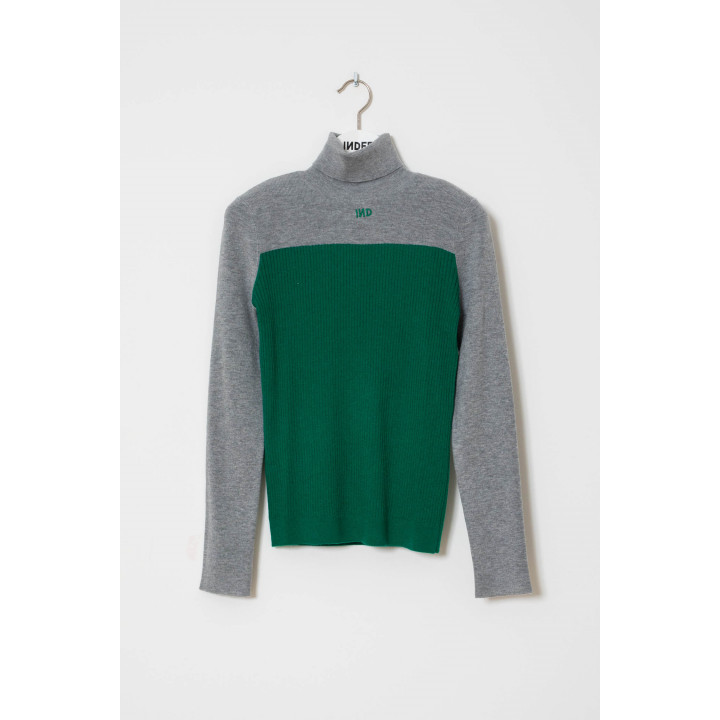 Wapiti Fitted Bi-colour High Neck Pullover Grey Melange