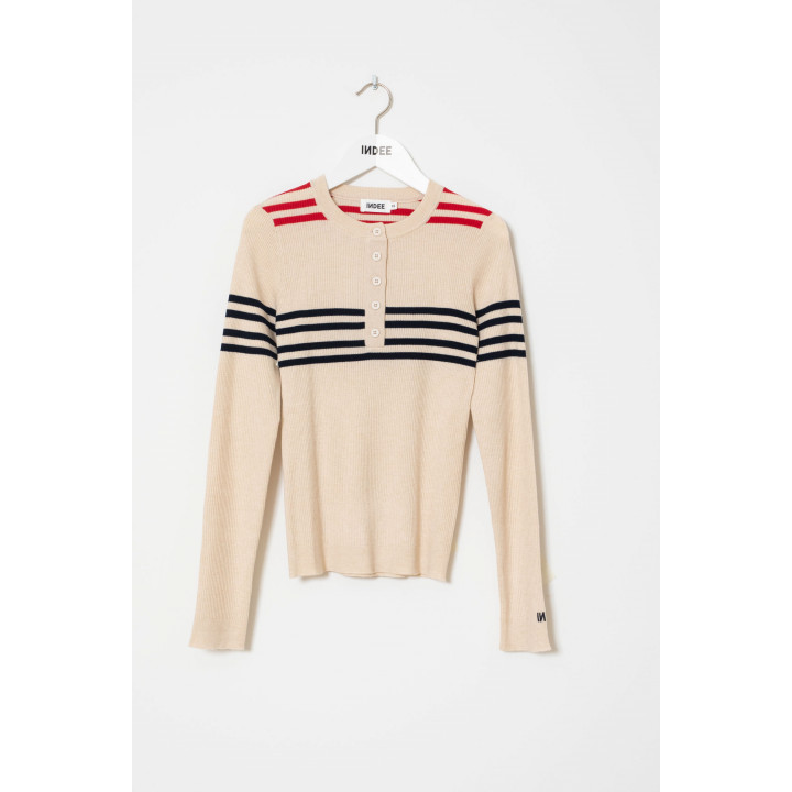 Water Fitted Round Neck Pullover W/buttons Off White
