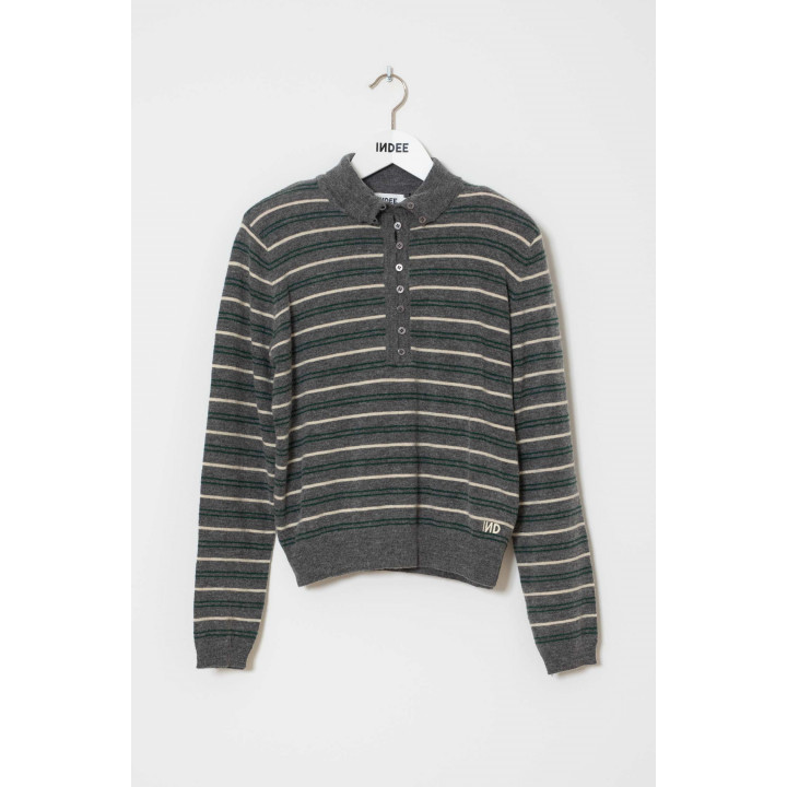 Webcam Striped Pullover With Buttons Grey