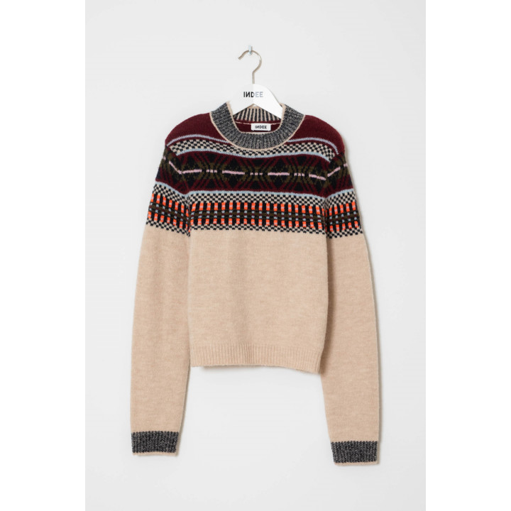 Western Jaquard Pattern Pullover Off White