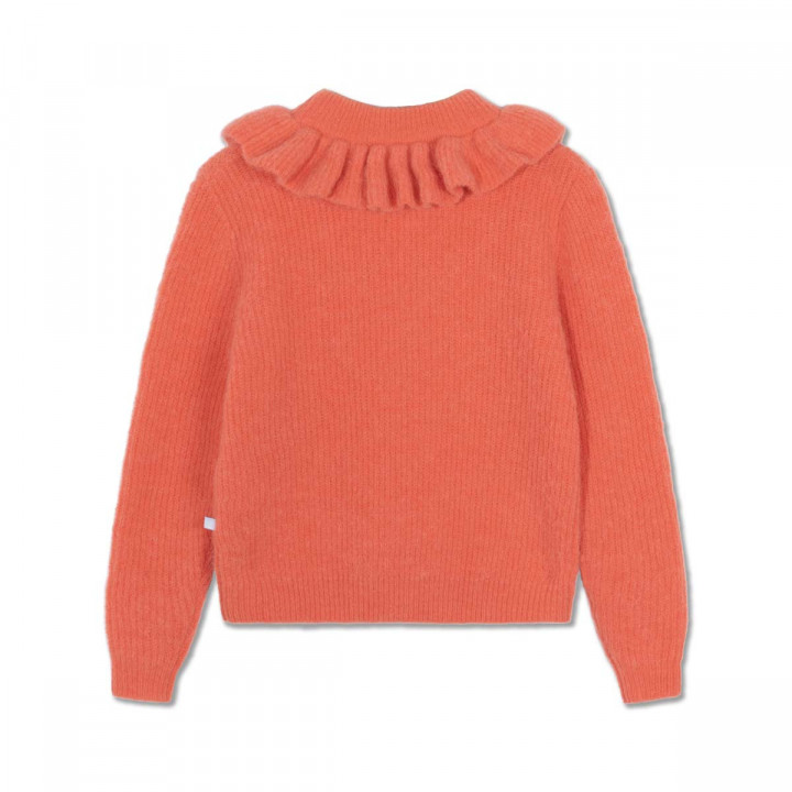 Knit Ruffle Collar Sweater Bright Coral
