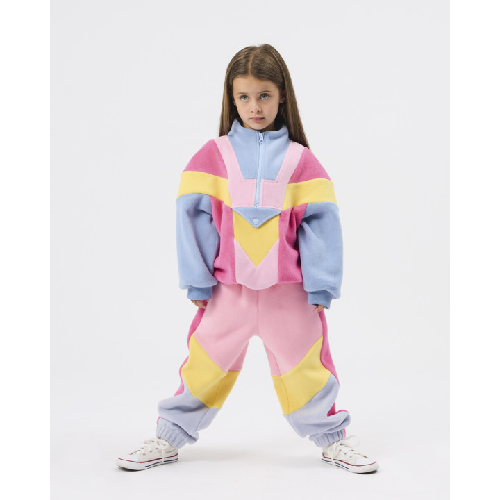 Half Zip Pink Colour Block Polar Fleece