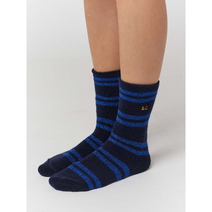 Striped Lurex Chunky Socks Navy Blue