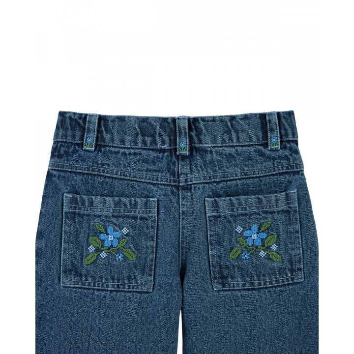 Denim Trousers With Embroidered Pockets Denim