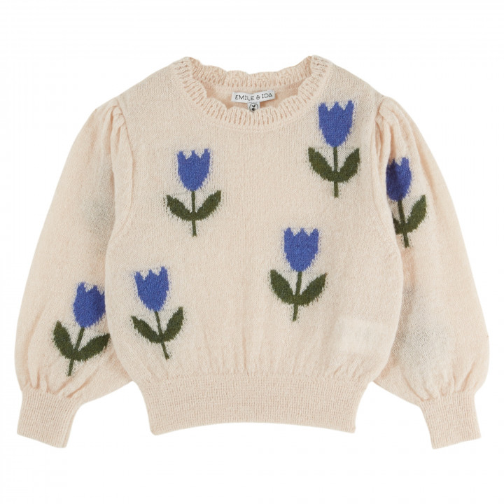 Tulip Intarsia Knit Pullover Tulipe Bleue