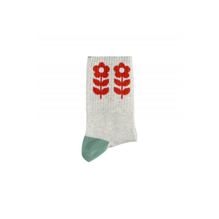 Socks | Light grey with red flowers