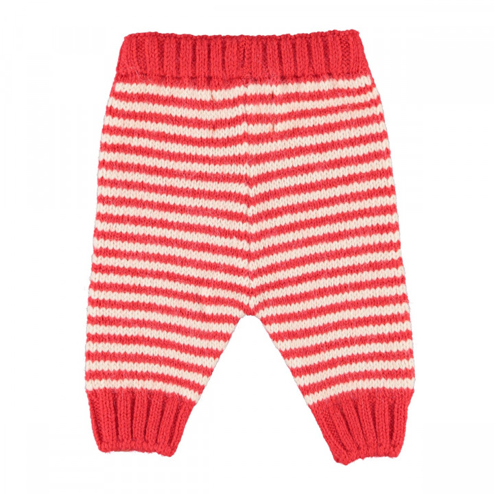 Knitted Baby Leggings | Ecru & Red Stipes