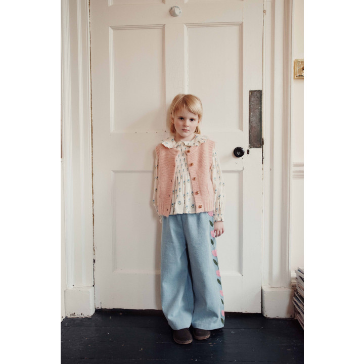 Tulip Embroidered Denim Trousers Bleu Delave