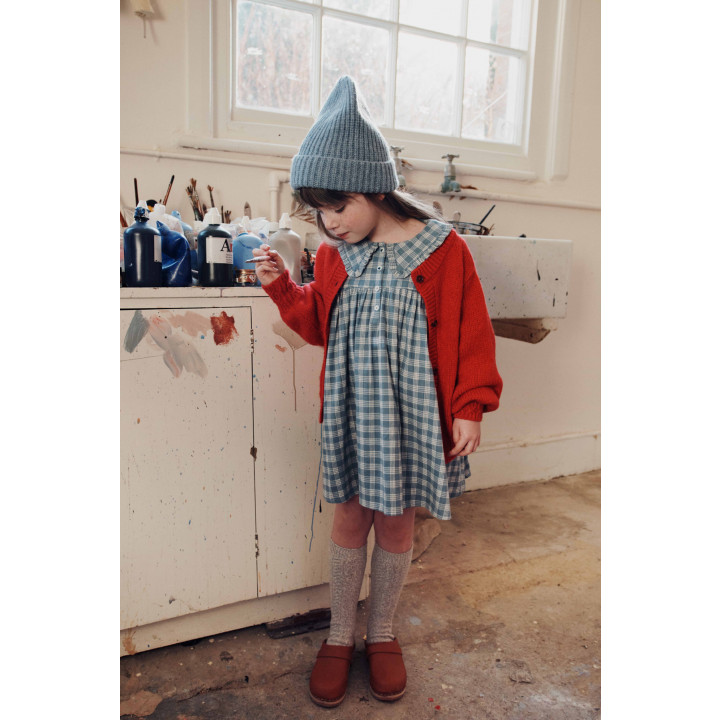Loose Dress With Ruffle Collar Carreaux Celestine