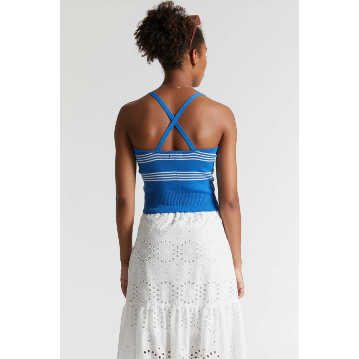 Phuket Knitted Striped Top Outremer Blue
