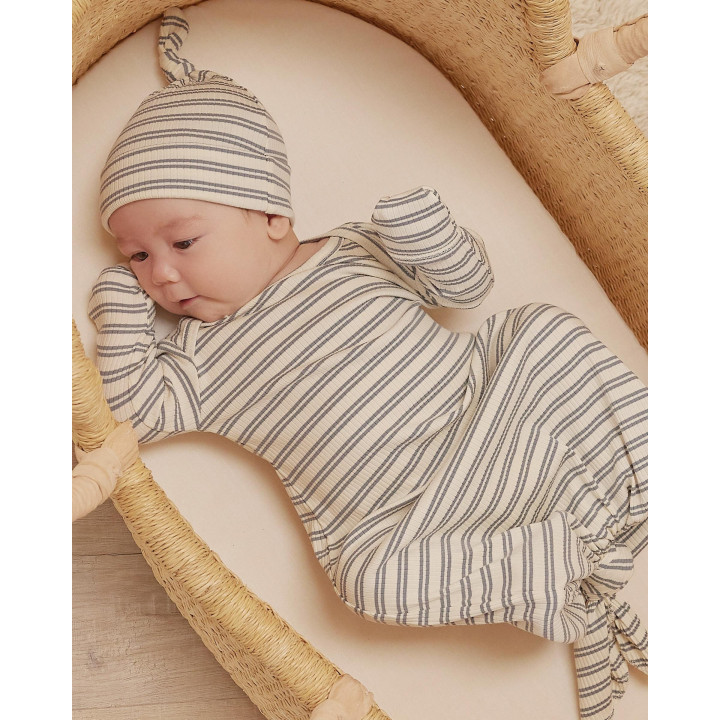 Knotted Baby Gown & Hat Set Ocean Stripe