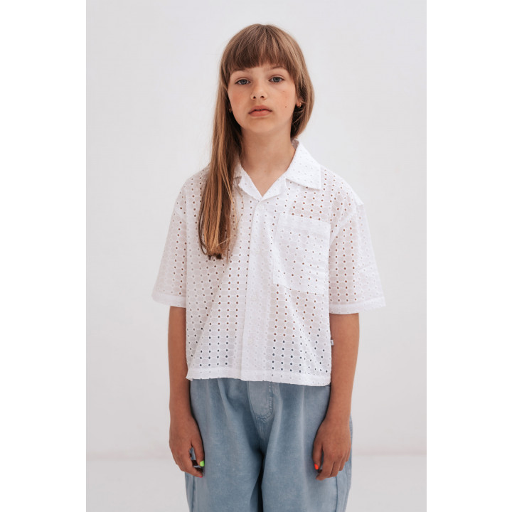 Cropped Shirt Graphic Embroidery Anglaise