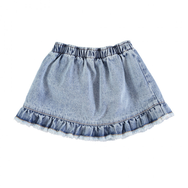 Short Skirt w/ Ruffles Washed Light Blue Denim