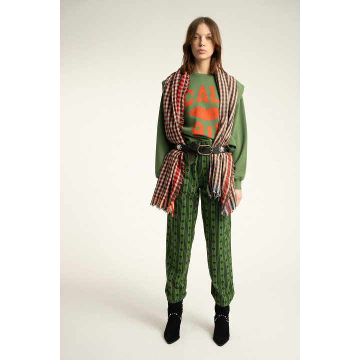 Shoulder Pad Sweatshirt | Green W/ Call 911 Print