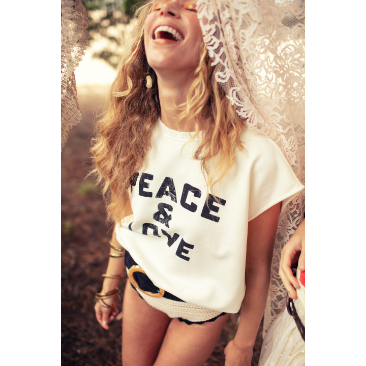 Sleeveless Sweatshirt White Peace & Love Print