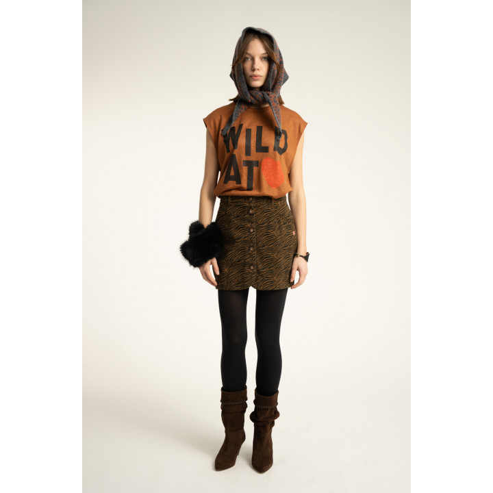 Short Skirt | Brown W/ Zebra Print