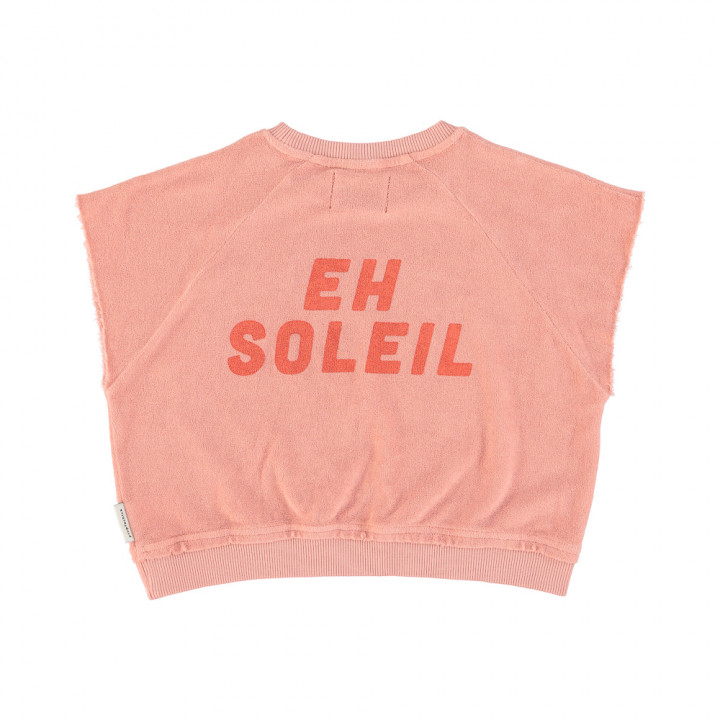 Sleeveless Sweatshirt Light Pink w/ Red Sun Print